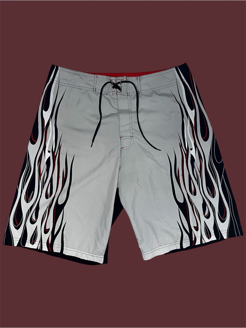 Y2K Men's White Flame-Accent Swim Trunks